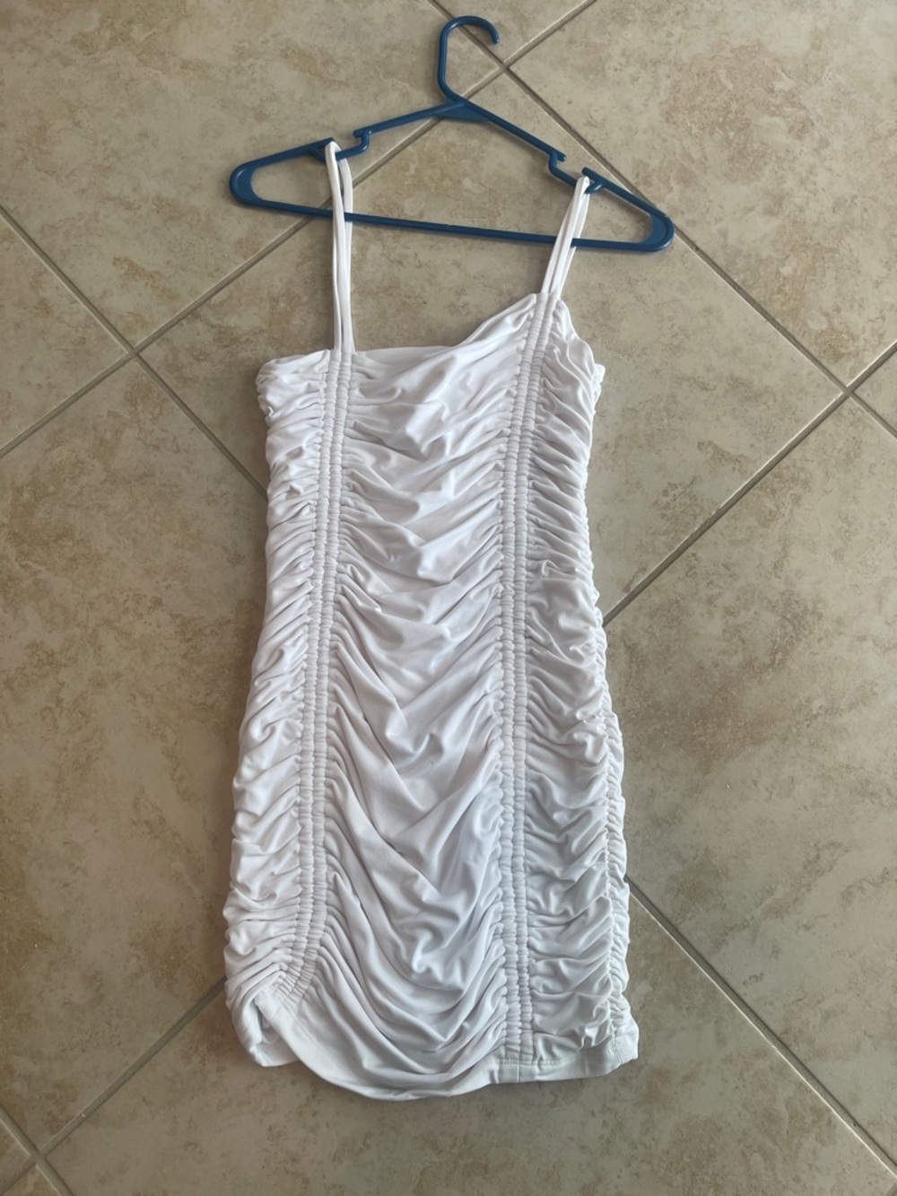 Susana Monaco White Ruched Spaghetti Strap Dress